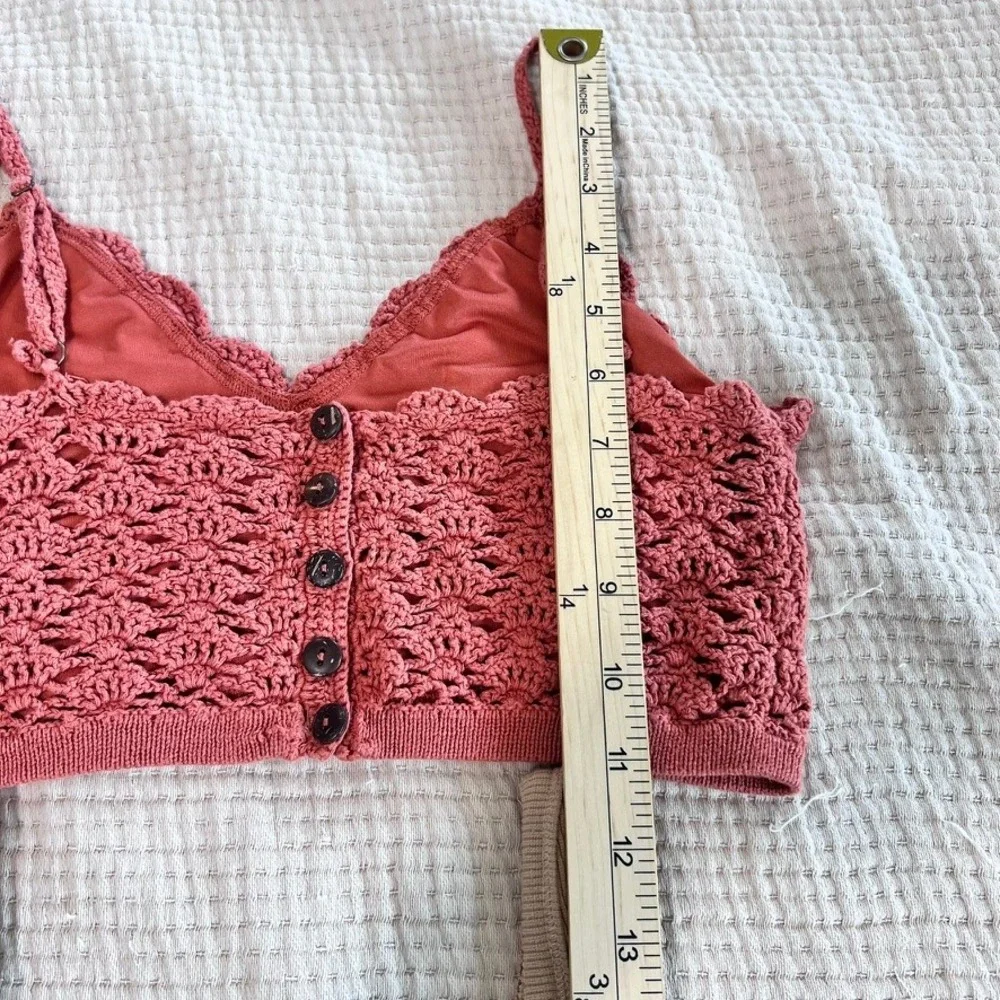 Crochet Cami Ribbed Crop Tank Top Bundle of 2 Womens M Rose Tan Beach Festival - Picture 9 of 13